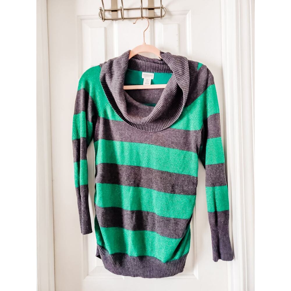 Motherhood Maternity Cowl Neck Gray Green Tunic Sweater Size S